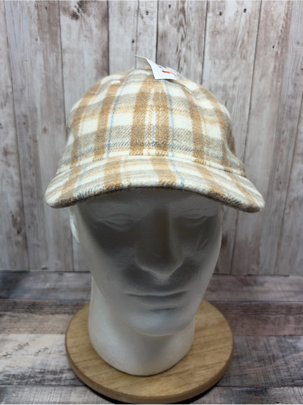 Adult OLD NAVY PLAID CAP Tan Grey White Adjustable